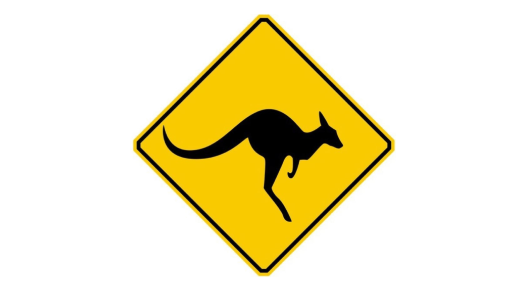 Señal de alerta de canguros por la zona típica de Australia